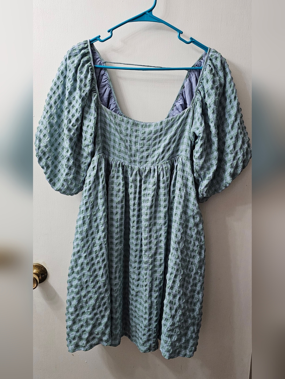 By Together Light Blue and Green Gingham Midi Dress